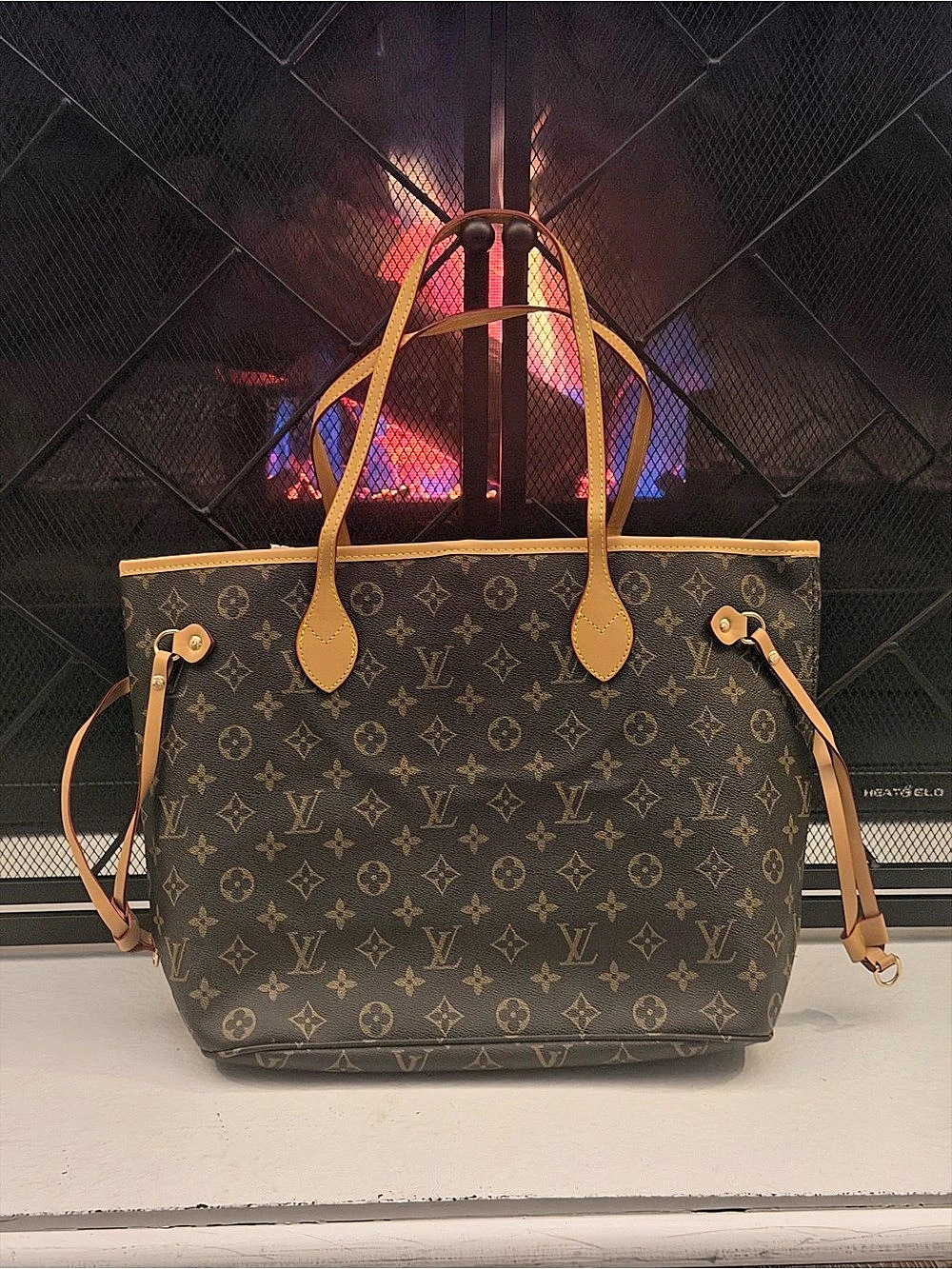 Louis Vuitton Neverfull MM Monogram Pivoine Tote Brown Faux